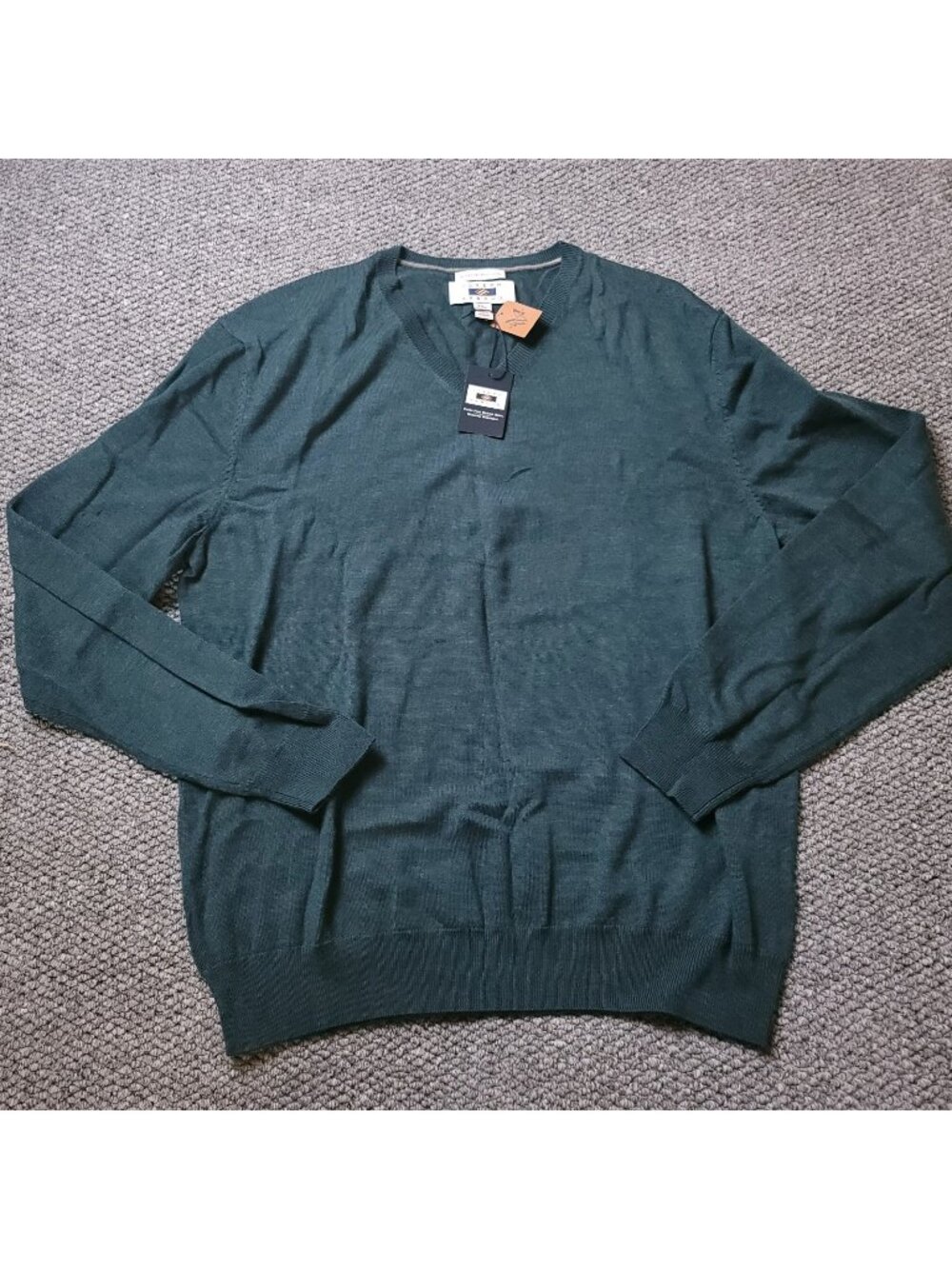 Joseph Abboud Wool Sweater Mens 2XL V Neck Extra Fine Merino Green Teal Blue